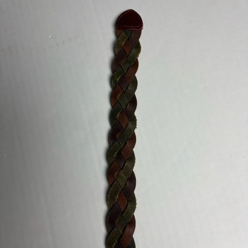 Vintage Women's Medium Belt Leather Braided Y2K Green Maroon Brown K4020106